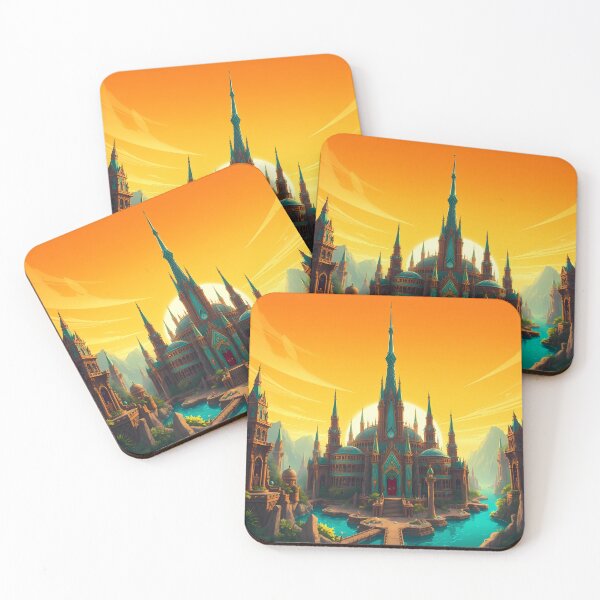 Item preview, Sunset Castles Vibrant Cityscapes Fantasy Architecture Landscapes Ancient designed and sold by ART ATTACK ZONE.