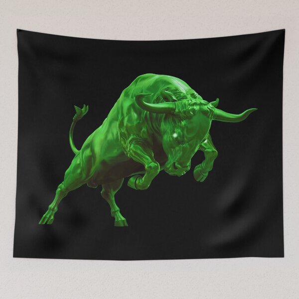 Item preview, Powerful green rearing bull, charging forward with glowing laser eyes, symbolizing a bullish crypto and stock market surge. designed and sold by mirrorimages.