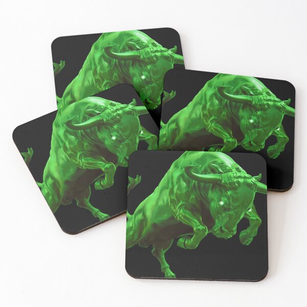 Item preview, Powerful green rearing bull, charging forward with glowing laser eyes, symbolizing a bullish crypto and stock market surge. designed and sold by mirrorimages.
