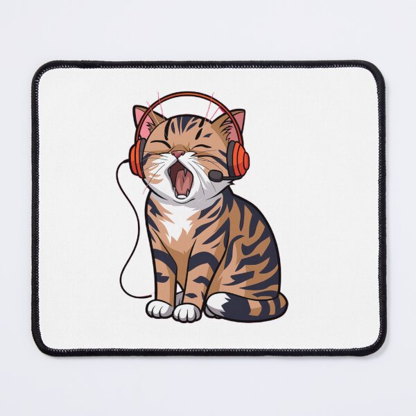 Item preview, Yawning Tabby Cat Wearing Headphones designed and sold by JediKittenWars.