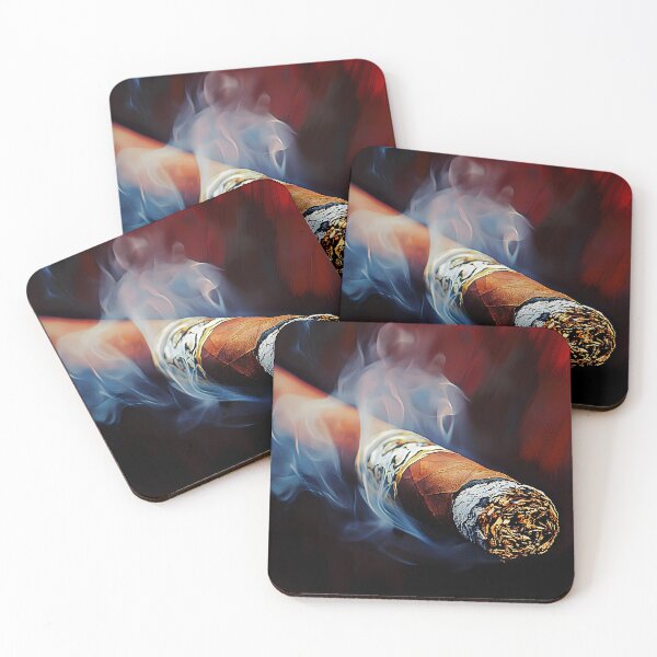 Item preview, Cigar Emitting Thick Swirling Smoke with Glowing Ember Against Dark Dramatic Background designed and sold by OlfactoART Studio.