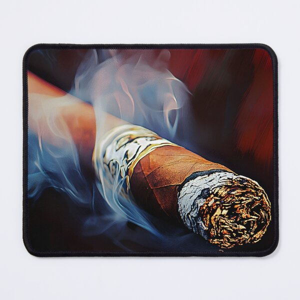 Item preview, Cigar Emitting Thick Swirling Smoke with Glowing Ember Against Dark Dramatic Background designed and sold by OlfactoART Studio.