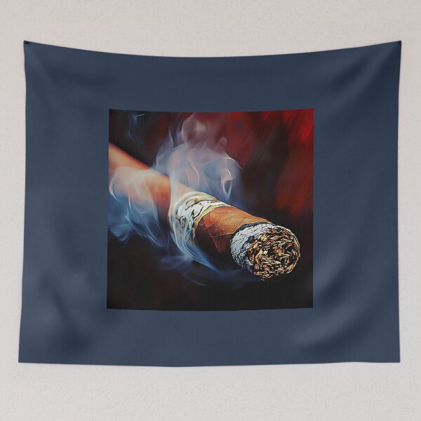 Item preview, Cigar Emitting Thick Swirling Smoke with Glowing Ember Against Dark Dramatic Background designed and sold by OlfactoART Studio.