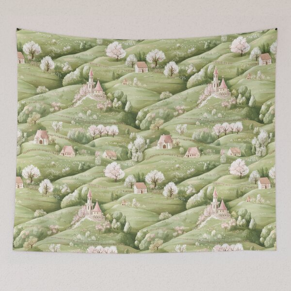 Item preview, Summer Castles - Green, White and Pink designed and sold by AquarellesWorks.