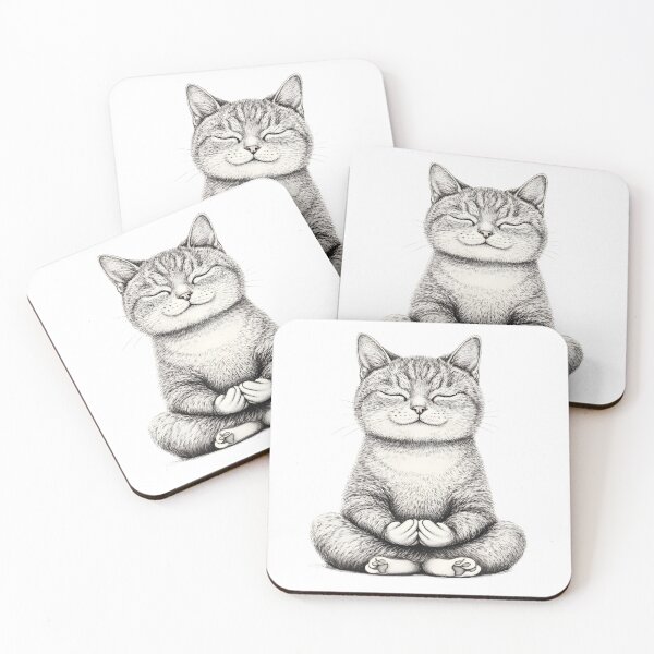 Item preview, illustration of meditating cat, white background designed and sold by wonderisland.
