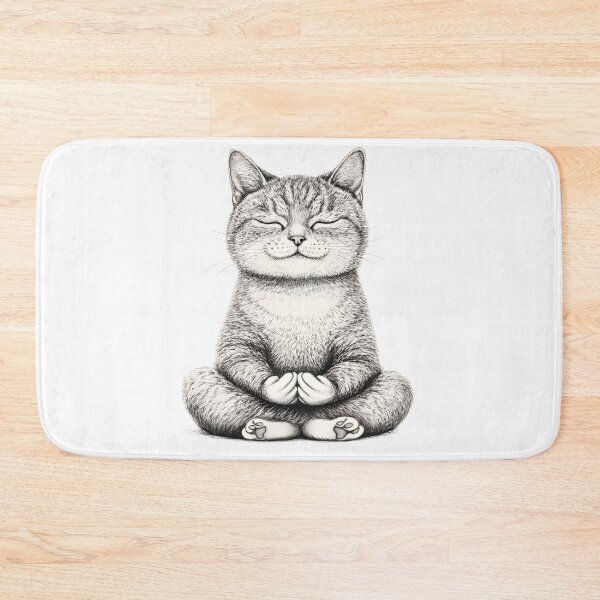 Item preview, illustration of meditating cat, white background designed and sold by wonderisland.