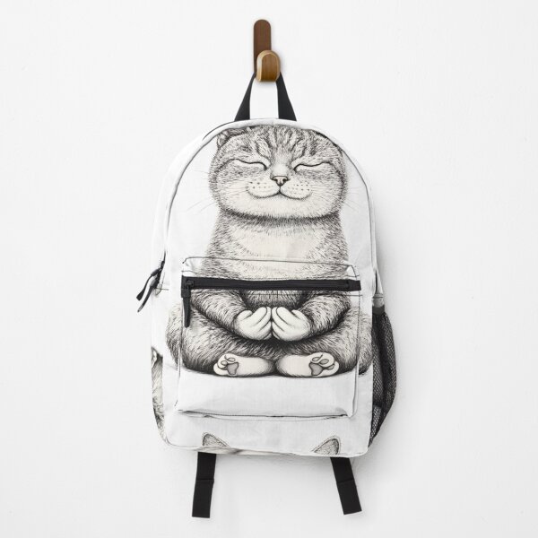 Item preview, illustration of meditating cat, white background designed and sold by wonderisland.