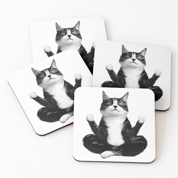 Item preview, illustration of meditating cat, white background designed and sold by wonderisland.