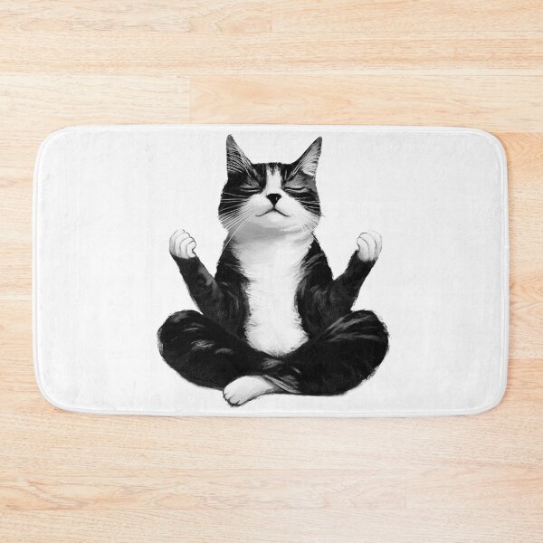 Item preview, illustration of meditating cat, white background designed and sold by wonderisland.