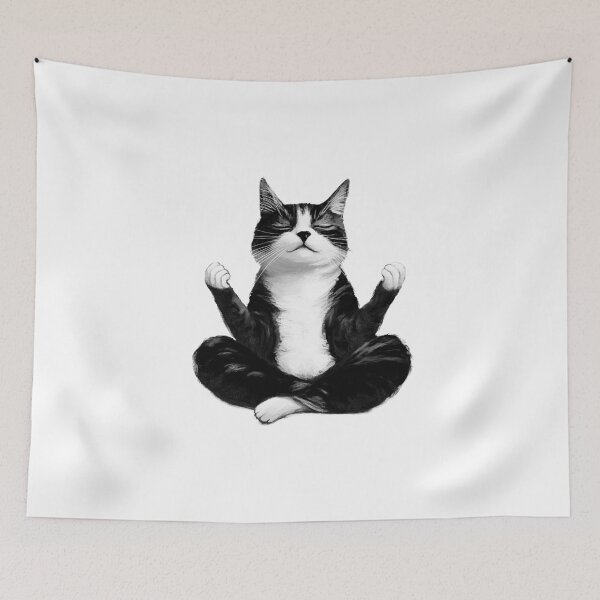 Item preview, illustration of meditating cat, white background designed and sold by wonderisland.
