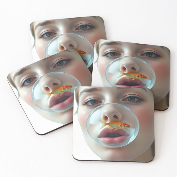 Item preview, Serene Beauty: A Dreamlike Moment of a Young Woman Blowing a Bubble with a Goldfish Inside. designed and sold by SalahuTheBoss.