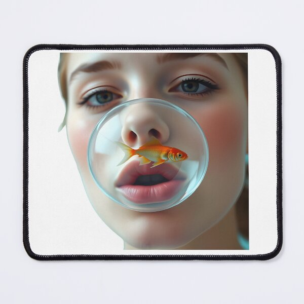 Item preview, Serene Beauty: A Dreamlike Moment of a Young Woman Blowing a Bubble with a Goldfish Inside. designed and sold by SalahuTheBoss.
