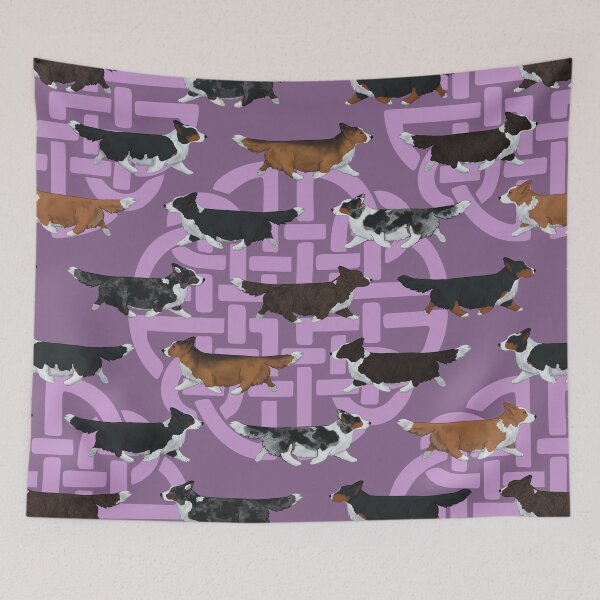 Item preview, Cardigan Welsh Corgi Pattern on Purple with Celtic Knots designed and sold by Spinyflowerart.