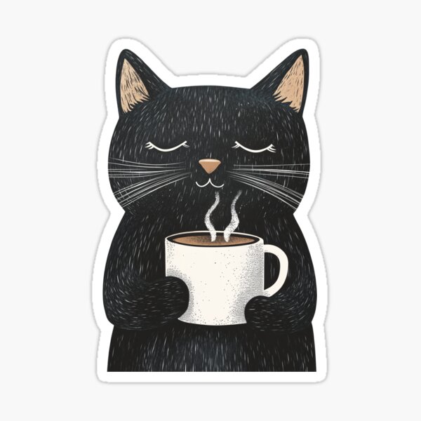 Item preview, Sleepy Black Cat with a Cup of Coffee Minimalistic Boho Illustration designed and sold by PurrGreen.