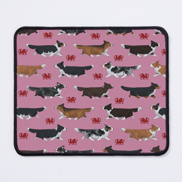 Item preview, Cardigan Welsh Corgi Pattern on Pink with Welsh Dragons designed and sold by Spinyflowerart.