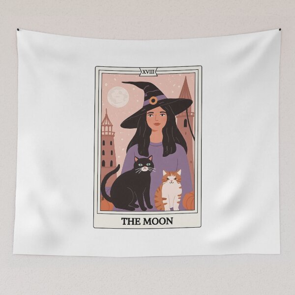 Item preview, Tarot Card - The Moon - Witches and Cats designed and sold by Shopatmarlow.