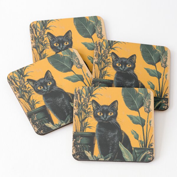Item preview, Vintage Black Cat and Potted Plants Illustration designed and sold by PurrGreen.