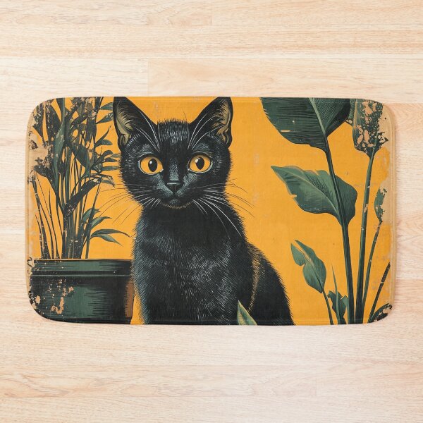 Item preview, Vintage Black Cat and Potted Plants Illustration designed and sold by PurrGreen.