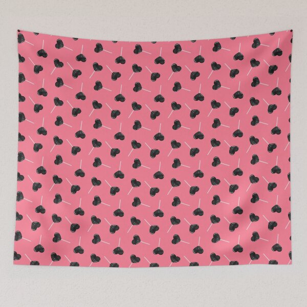 Item preview, Black Heart lollipops and pattern on warm red designed and sold by Guided by Light Art.