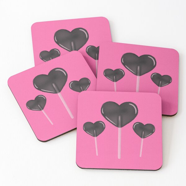 Item preview, Black Heart lollipops and pattern on pink designed and sold by Guided by Light Art.