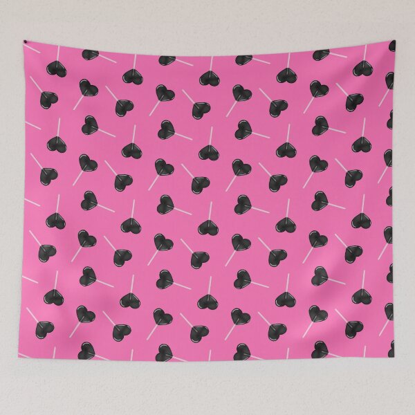 Item preview, Black Heart lollipops and pattern on pink designed and sold by Guided by Light Art.