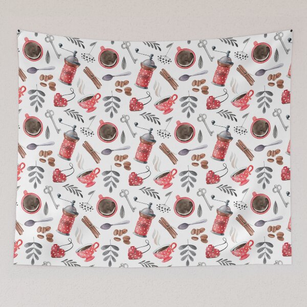 Item preview, Coffee time seamless pattern with red vintage cups designed and sold by Yuliia-Fleur.