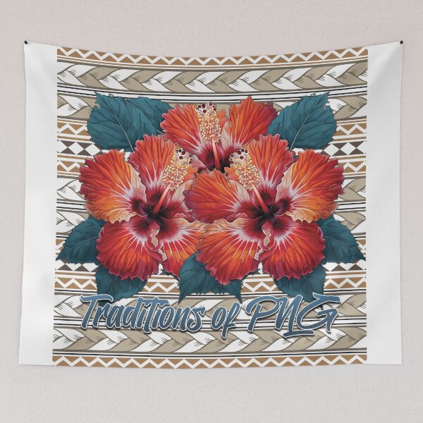 Item preview, Tradiciones de Papúa Nueva Guinea: hibiscos y patrones tribales designed and sold by DiiStyle.