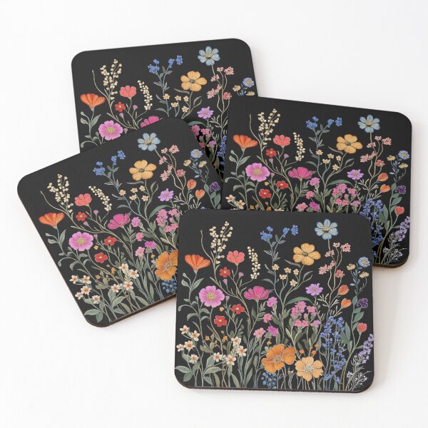 Item preview, Flowers In One Line Art Style & Boho Style - Vibrat Colors, Black Background (no. 8) designed and sold by Animals, Nature & Landscapes.