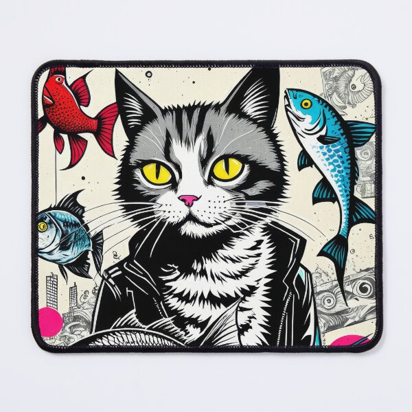Item preview, Stylish Rebel Cat with Fish & Money Illustration - Unique Artistic Print designed and sold by krauze.