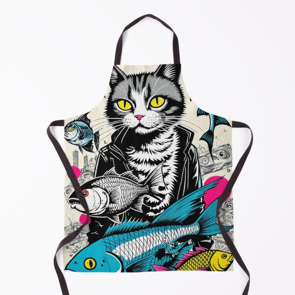 Item preview, Stylish Rebel Cat with Fish & Money Illustration - Unique Artistic Print designed and sold by krauze.