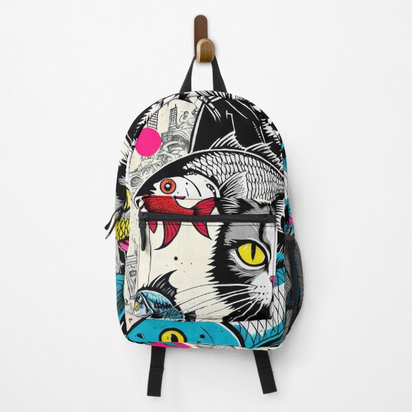 Item preview, Stylish Rebel Cat with Fish & Money Illustration - Unique Artistic Print designed and sold by krauze.