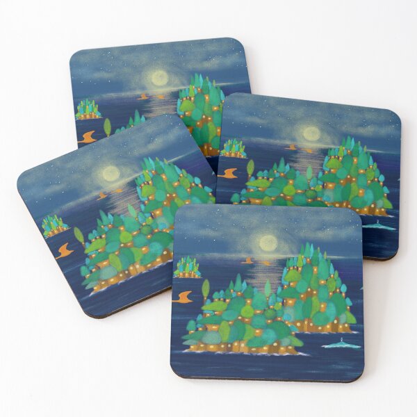 Item preview, Tree village islands at magical night  designed and sold by greenPQBstudio.
