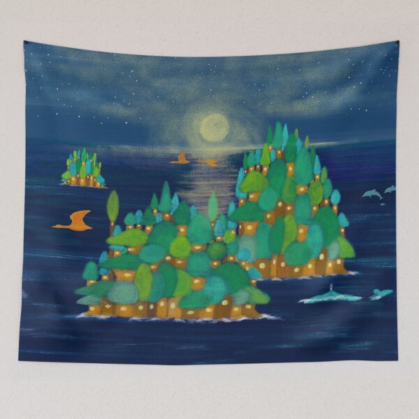 Item preview, Tree village islands at magical night  designed and sold by greenPQBstudio.