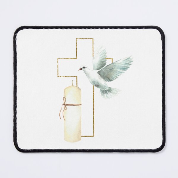 Item preview, Golden Cross with white dove and church candle. Watercolor hand painting designed and sold by BartolArt.