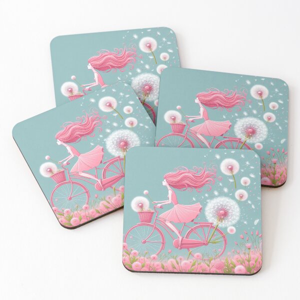Item preview, Girl with Pink Bike and Flowers designed and sold by ArtUnova.