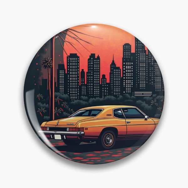 Item preview, Retro Muscle Car at Sunset with L.A. Skyline designed and sold by DripVada.