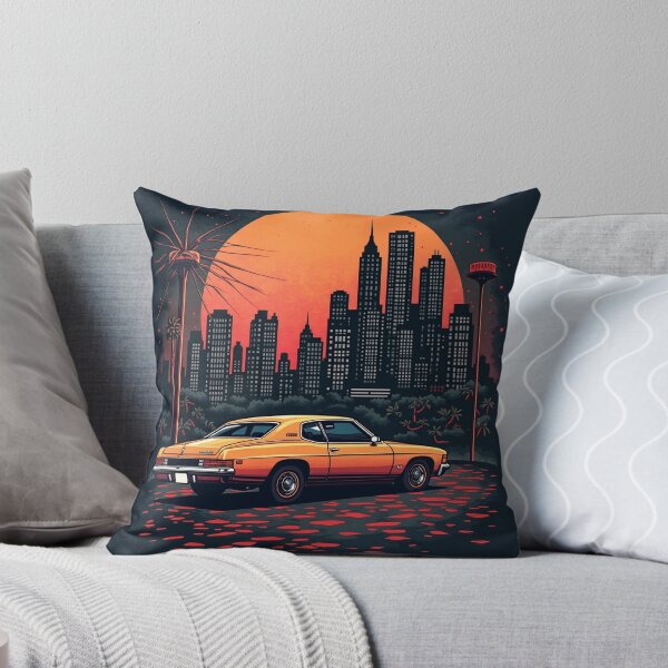 Item preview, Retro Muscle Car at Sunset with L.A. Skyline designed and sold by DripVada.