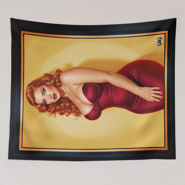 Item preview, Isabella Rosalie Moreau In A Stunning Velvet Red Dress With Fiery Red Curls Mesmorizing AI Concept Art by Xzendor7 designed and sold by Xzendor7 Digital Art Creations.
