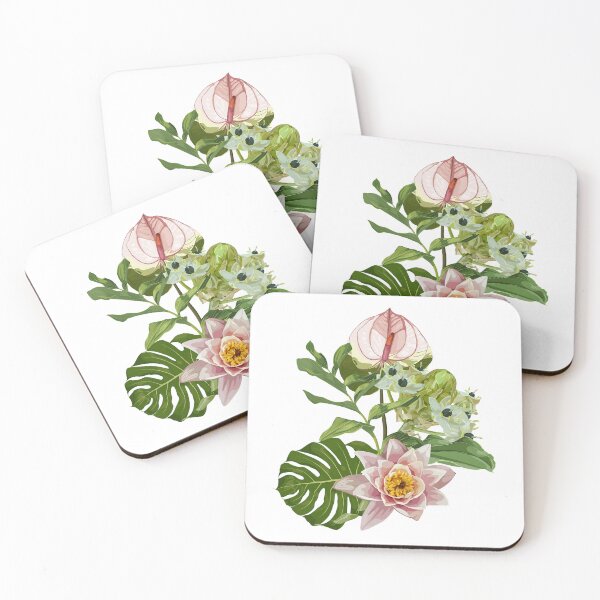 Item preview, Tropical bouquet with lotus, star-of-Bethlehem, or grass lily (Ornithogalum umbellatum) flowers and green plant and leaves designed and sold by MatyKotiv.