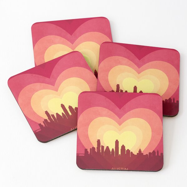 Item preview, Austin Texas Skyline Hearts Red Yellow designed and sold by ArtPrints.