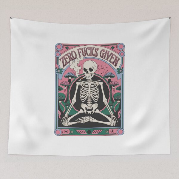 Item preview, Zero fucks given, skeleton, mushrooms, funnyfits70, Humor, Funny, retro, vintage, funny quotes, animal humor, designed and sold by FunnyFits70.