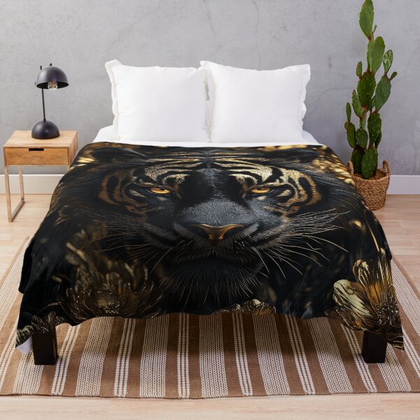 Item preview, Tiger with Flowers in Black and Gold designed and sold by Nakolepsi.