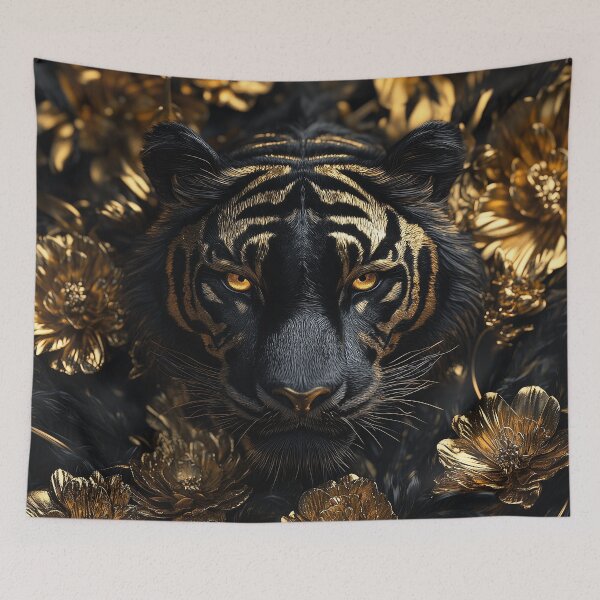 Item preview, Tiger with Flowers in Black and Gold designed and sold by Nakolepsi.