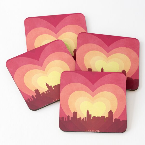 Item preview, Raleigh North Carolina Skyline Hearts Red Yellow designed and sold by ArtPrints.
