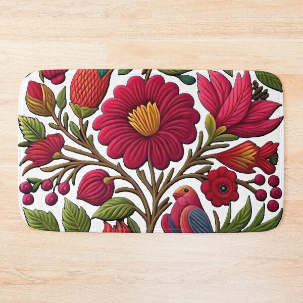 Item preview, Floral Flowers, Bird, Fruits, Folk Art, Colorful And Sharp Contrasts, Floral Art, Folk Art, Vibrant Colors, Colorful Flowers designed and sold by PixelStoneDesign .