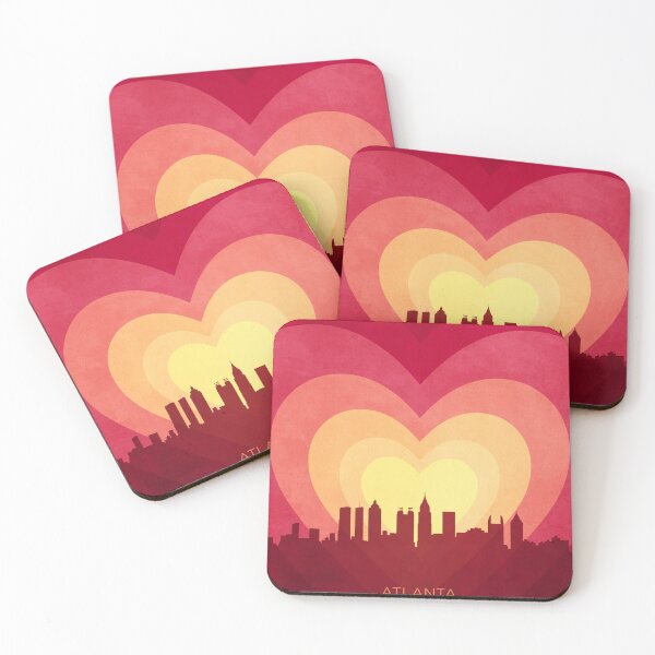 Item preview, Atlanta Georgia Skyline Hearts Red Yellow designed and sold by ArtPrints.