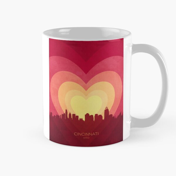 Item preview, Cincinnati Ohio Skyline Hearts Red Yellow designed and sold by ArtPrints.