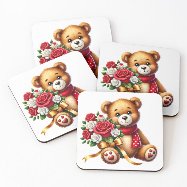 Item preview, Adorable teddy bear with a bouquet of flowers designed and sold by JonysCreativeDesigns.