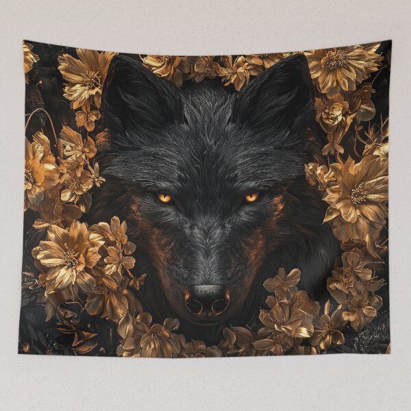 Item preview, Wolf with Flowers in Black and Gold designed and sold by Nakolepsi.