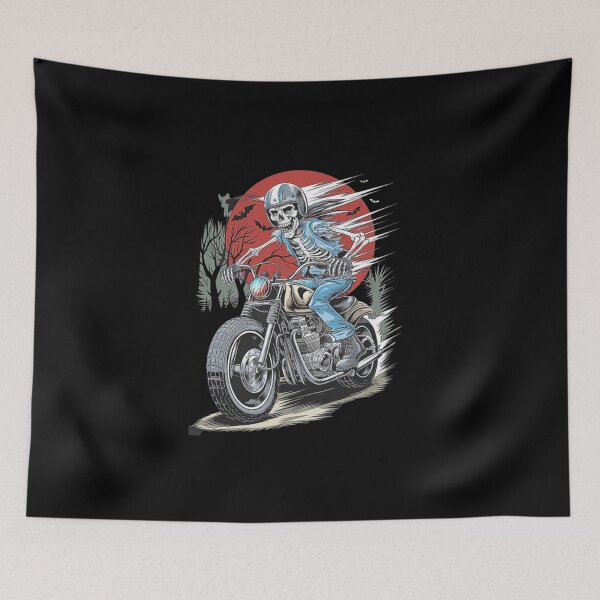 Item preview, Spooky Skeleton Biker Riding Under Blood Red Moon designed and sold by love3617.